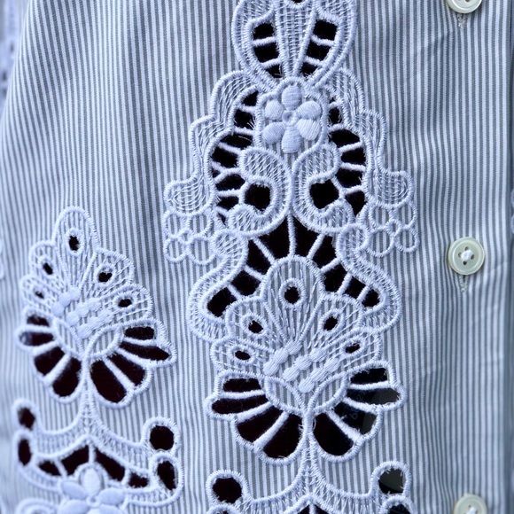 Theory Weylend Grey/White Stripe Shirt / Blouse - Picture 9 of 12